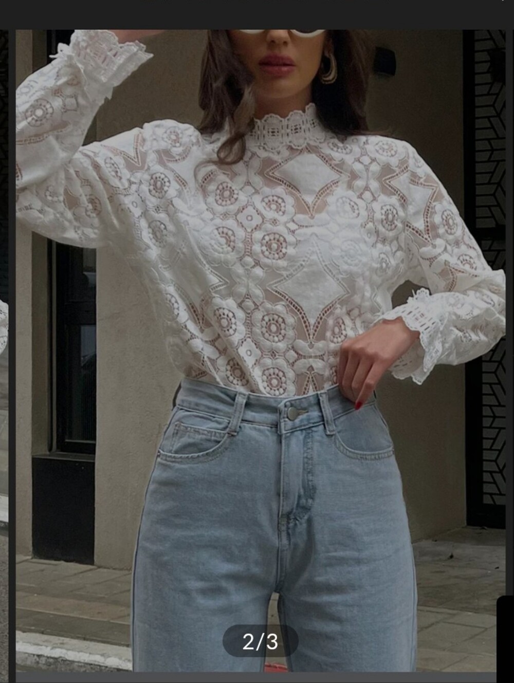 NWT Commense Semi-sheer Lace Embroidery Mock Neck Top *discontinued* - Picture 2 of 4
